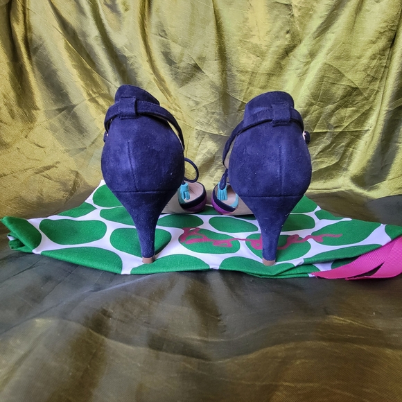Boden Women's Purple and Navy Colorblock Alice Mid Heels - Picture 3 of 7